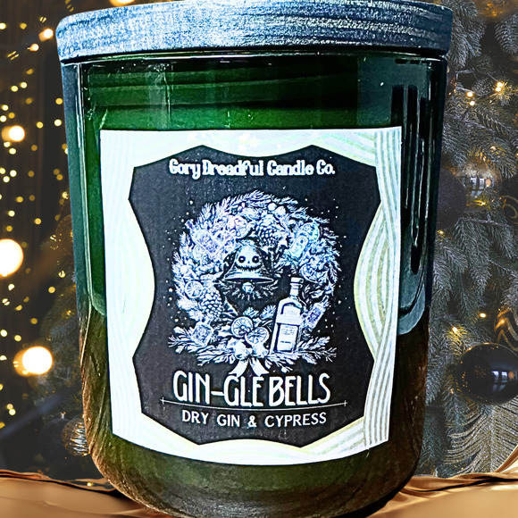 Gin-gle Bells Luxury Crackling Wooden Wick Candle: Dry Gin & Cypress Scent - Picture 5 of 9